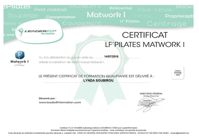 Certification Pilates
